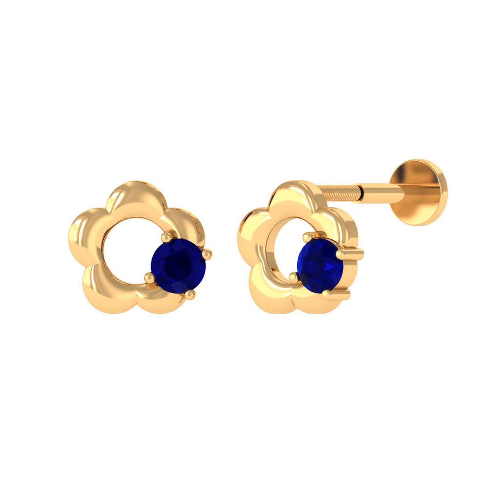 Blue Sapphire Floral Earring for Helix Piercing Blue Sapphire - ( AAA ) - Quality - Jewel Pierce