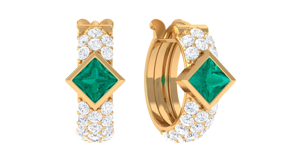 Emerald and Diamond Hoop Earring for Conch Piercing Emerald - ( AAA ) - Quality - Jewel Pierce