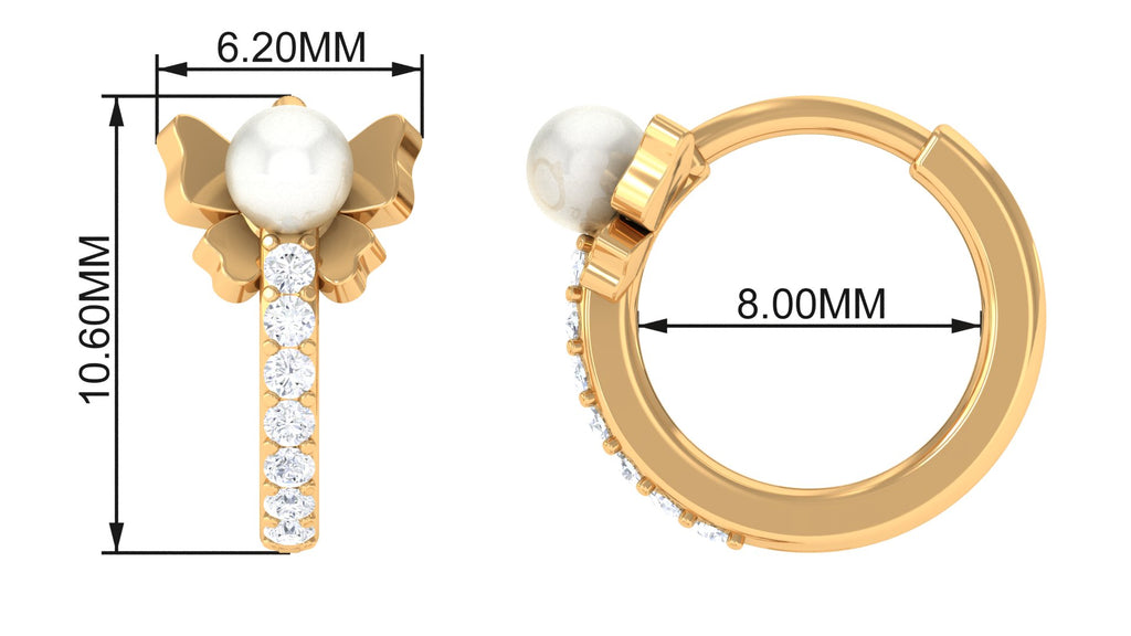 Natural Freshwater Pearl and Diamond Hoop Earring Freshwater Pearl - ( AAA ) - Quality - Jewel Pierce
