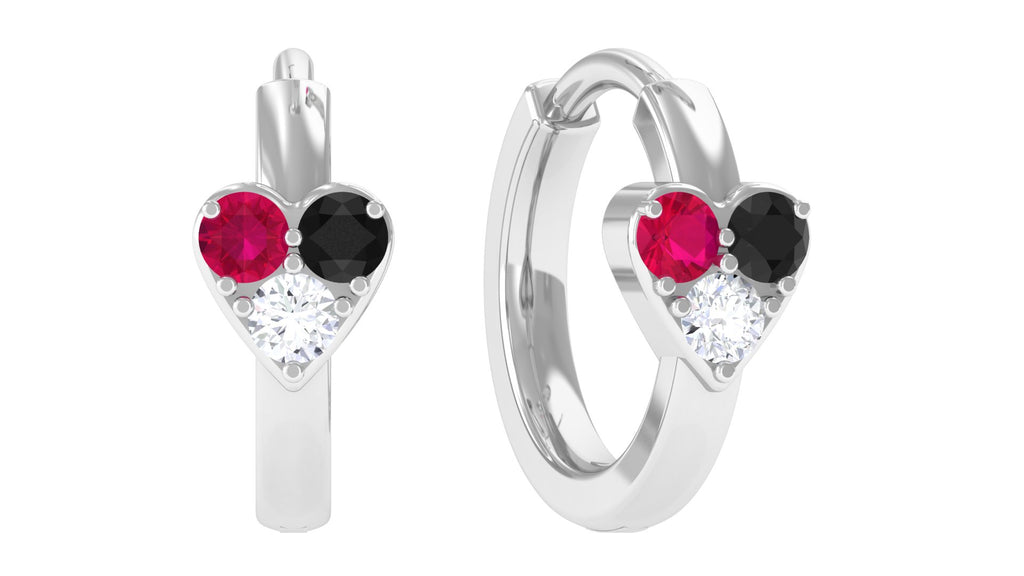 Multi Gemstone Cartilage Hoop Earring Black Diamond - ( AAA ) - Quality - Jewel Pierce