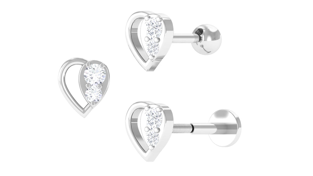 Real Diamond Heart Earring for Conch Piercing Diamond - ( HI-SI ) - Color and Clarity - Jewel Pierce