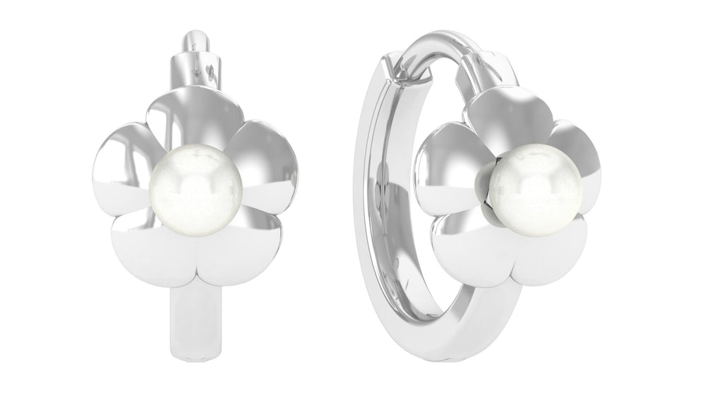 Freshwater Pearl Flower Hoop Earring for Helix Piercing Freshwater Pearl - ( AAA ) - Quality - Jewel Pierce