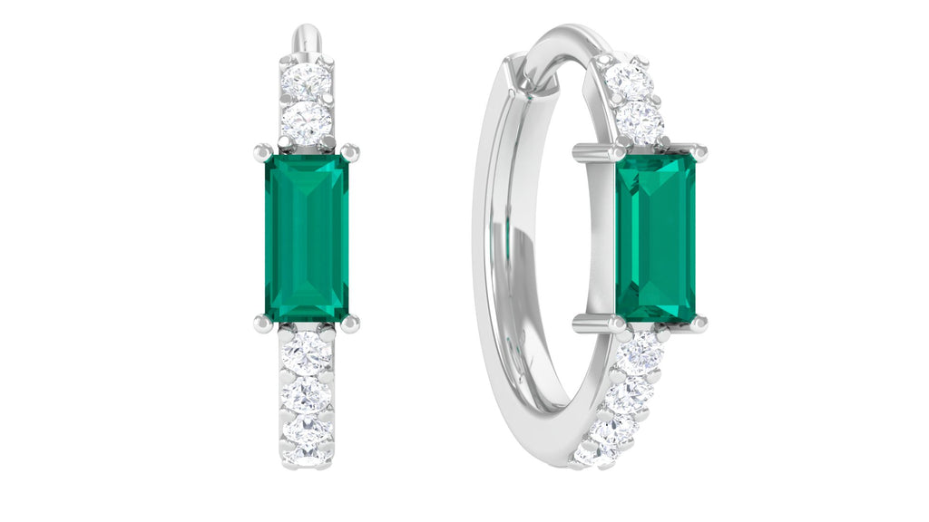 Real Emerald Conch Hoop Earring with Diamond Emerald - ( AAA ) - Quality - Jewel Pierce