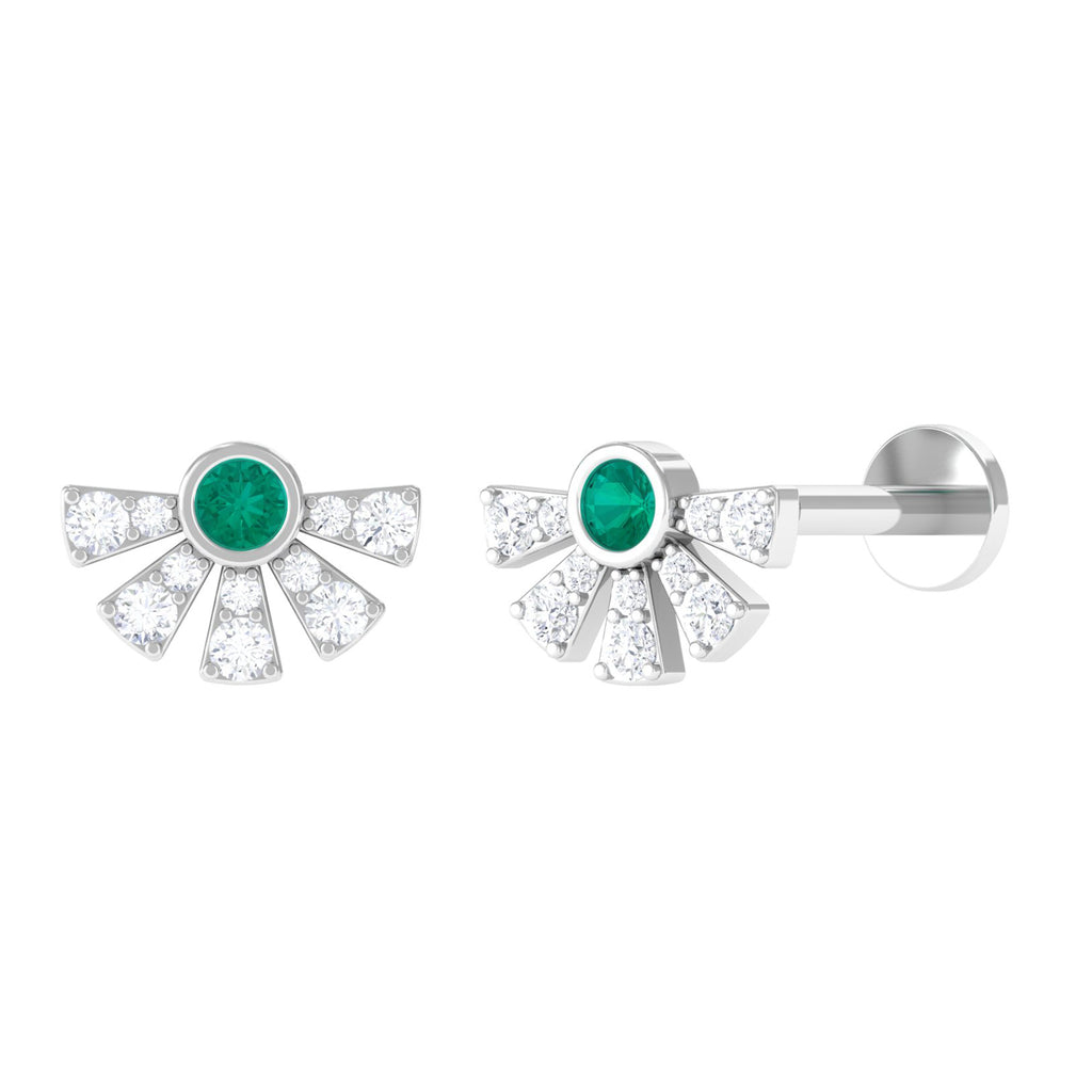 Real Emerald Fan Tragus Earring with Diamonds Emerald - ( AAA ) - Quality - Jewel Pierce