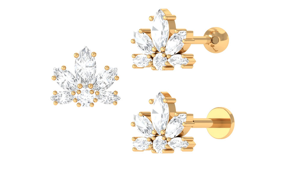 Marquise Diamond Lotus Earring for Upper Lobe Piercing Diamond - ( HI-SI ) - Color and Clarity - Jewel Pierce