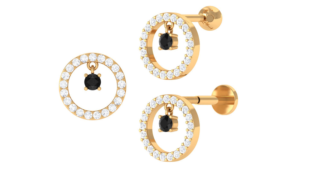 Black Diamond Circle Helix Earring with Diamonds Black Diamond - ( AAA ) - Quality - Jewel Pierce