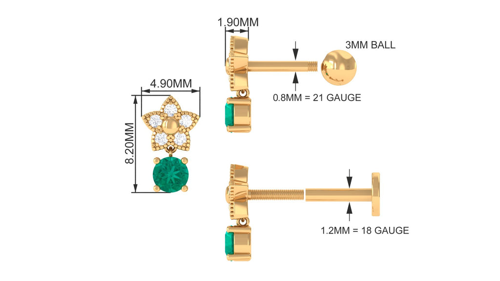 Floral Diamond and Emerald Drop Earring Emerald - ( AAA ) - Quality - Jewel Pierce