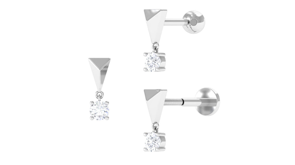 Natural Diamond Drop Earring for Helix Piercing Diamond - ( HI-SI ) - Color and Clarity - Jewel Pierce