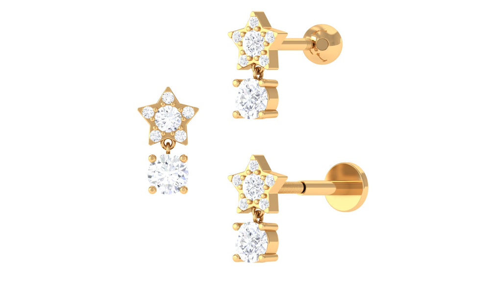 Star Diamond Drop Earring for Helix Piercing Diamond - ( HI-SI ) - Color and Clarity - Jewel Pierce