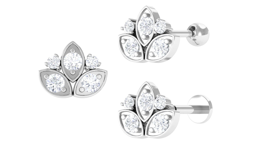 Natural Diamond Lotus Earring for Cartilage Piercing Diamond - ( HI-SI ) - Color and Clarity - Jewel Pierce