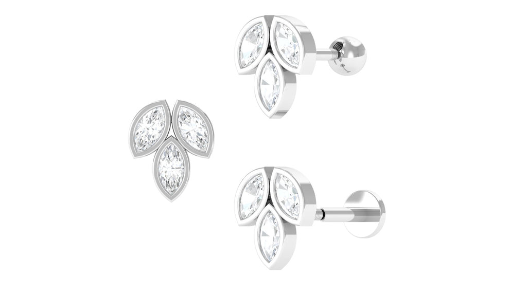 Marquise Diamond Three Stone Cluster Earring Diamond - ( HI-SI ) - Color and Clarity - Jewel Pierce