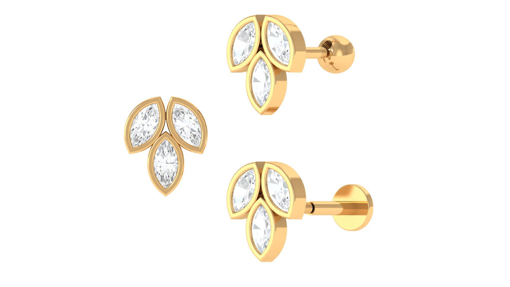 Marquise Diamond Three Stone Cluster Earring Diamond - ( HI-SI ) - Color and Clarity - Jewel Pierce