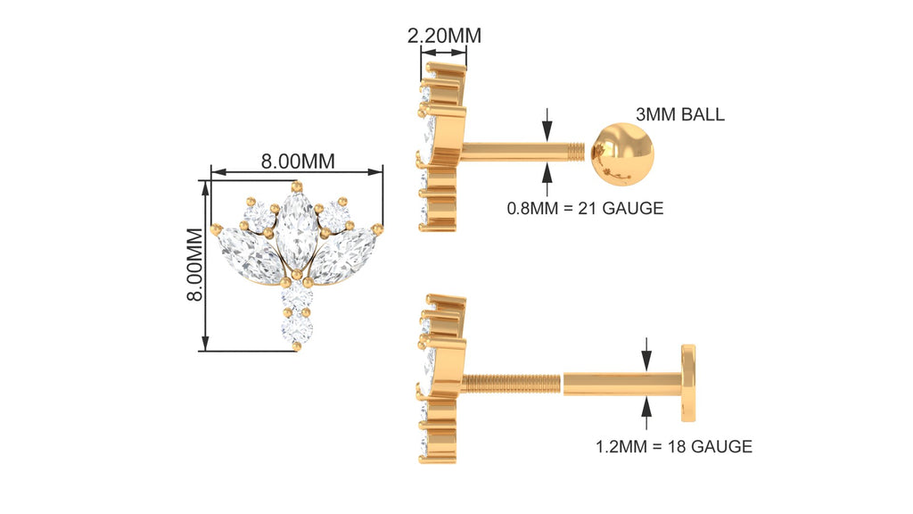 Natural Diamond Lotus Cartilage Earring Diamond - ( HI-SI ) - Color and Clarity - Jewel Pierce