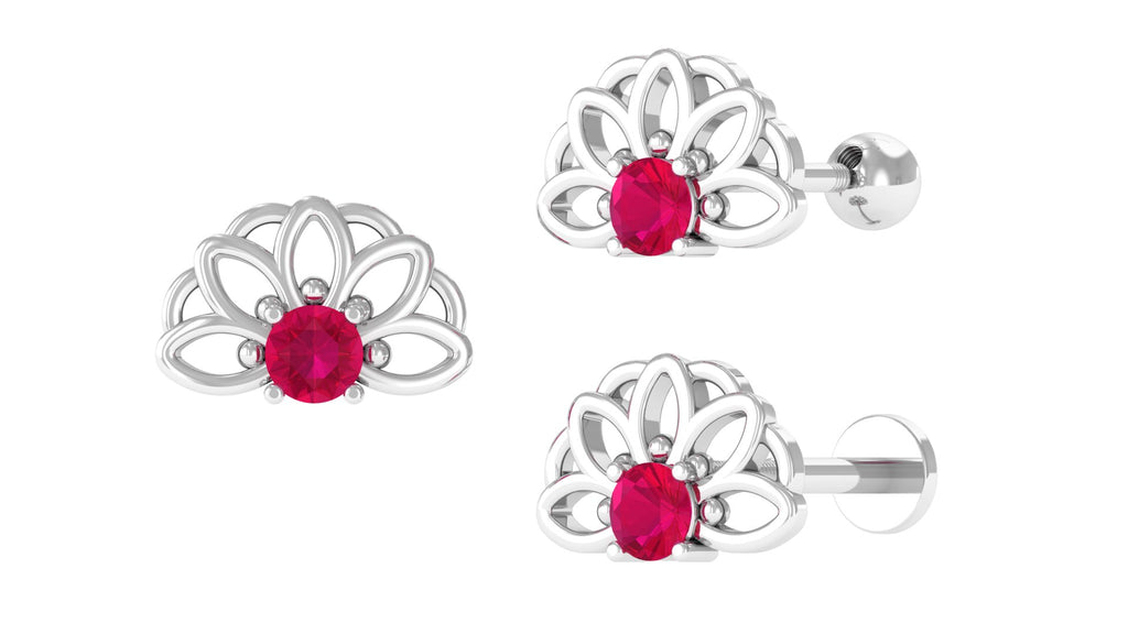 Natural Ruby Lotus Cartilage Earring Ruby - ( AAA ) - Quality - Jewel Pierce