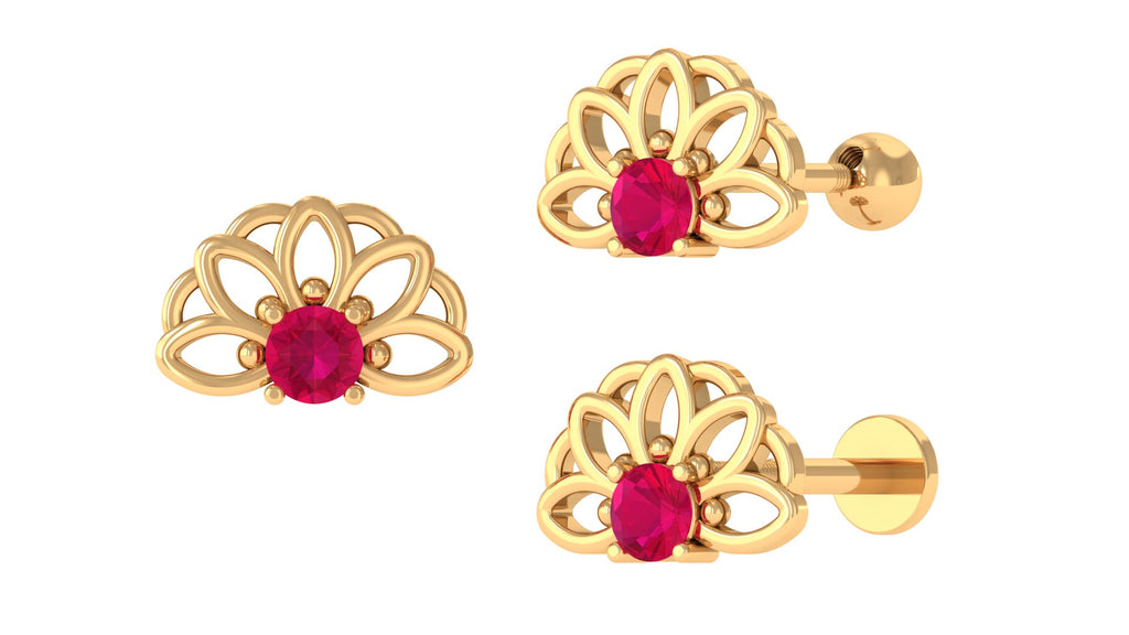 Natural Ruby Lotus Cartilage Earring Ruby - ( AAA ) - Quality - Jewel Pierce