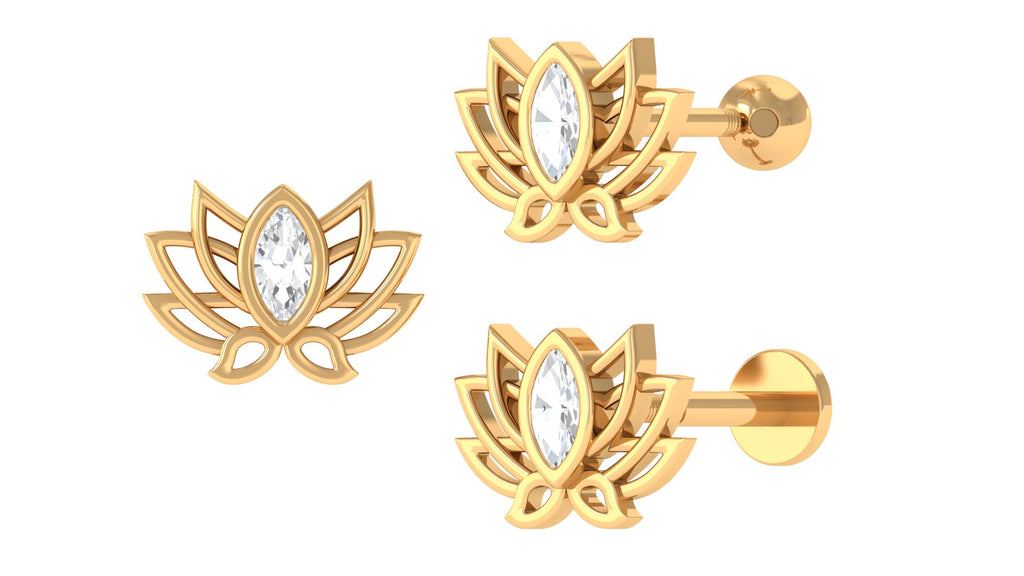 Marquise Diamond Lotus Cartilage Earring Diamond - ( HI-SI ) - Color and Clarity - Jewel Pierce