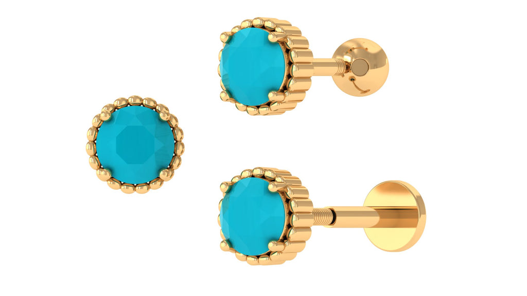 Real Turquoise Helix Earring with Gold Beads Turquoise - ( AAA ) - Quality - Jewel Pierce