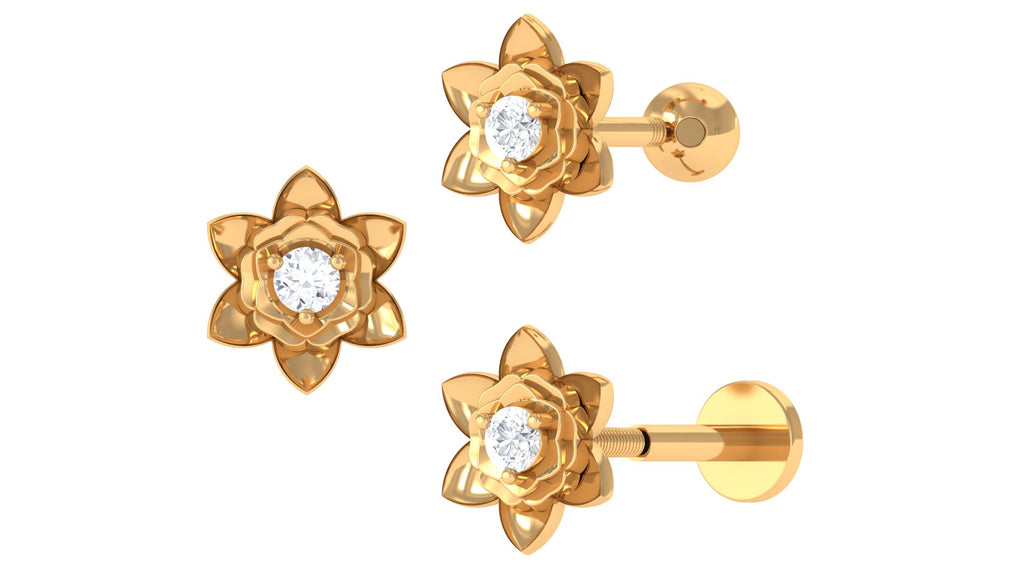 Real Diamond Lotus Flower Earring for Helix Piercing Diamond - ( HI-SI ) - Color and Clarity - Jewel Pierce