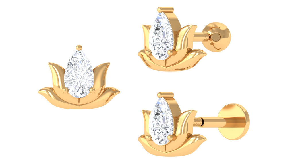 Pear Shape Diamond Lotus Cartilage Earring Diamond - ( HI-SI ) - Color and Clarity - Jewel Pierce