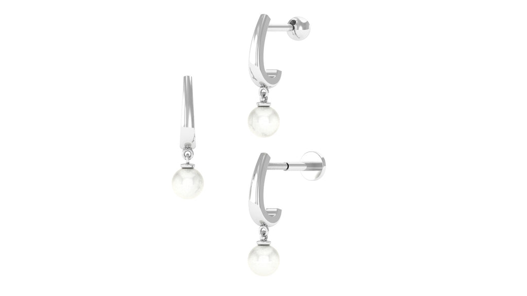 Freshwater Pearl Drop Hoop Earring for Helix Piercing Freshwater Pearl - ( AAA ) - Quality - Jewel Pierce
