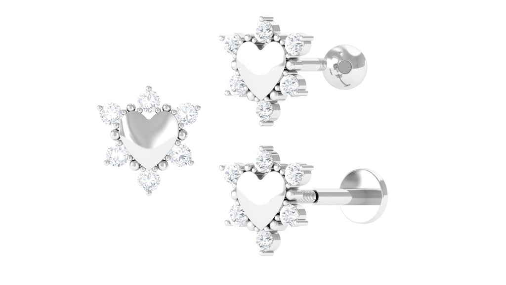 Natural Diamond Heart Upper Lobe Earring Diamond - ( HI-SI ) - Color and Clarity - Jewel Pierce
