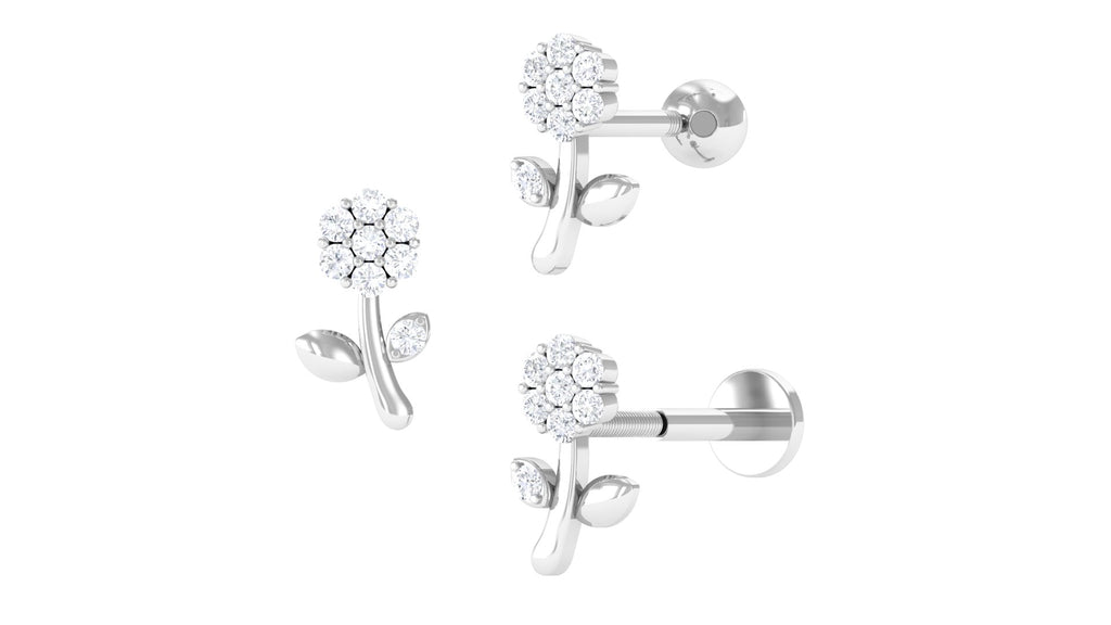 Natural Diamond Flower Helix Earring Diamond - ( HI-SI ) - Color and Clarity - Jewel Pierce