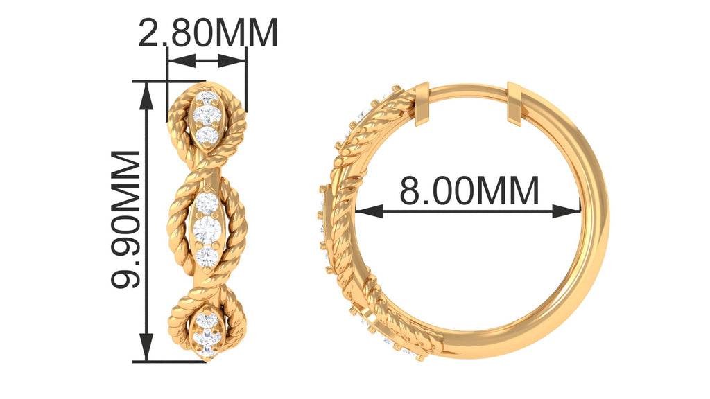 Real Diamond Twisted Rope Conch Hoop Earring Diamond - ( HI-SI ) - Color and Clarity - Jewel Pierce