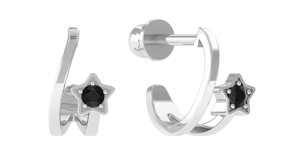 Black Diamond Star Hoop Earring for Upper Lobe Piercing Black Diamond - ( AAA ) - Quality - Jewel Pierce