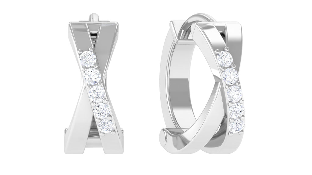 Real Diamond Criss Cross Hoop Earring for Conch Piercing Diamond - ( HI-SI ) - Color and Clarity - Jewel Pierce
